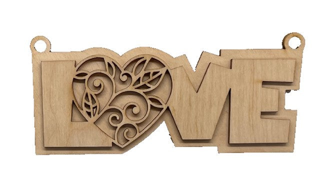 Door Sign Layered  Love Heart  2 Pieces Laser Cut Out Unfinished Wood RND82