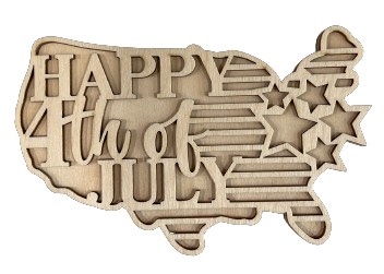 Happy 4TH of July Door Sign 2 Pieces Laser Cut Out Unfinished RND93