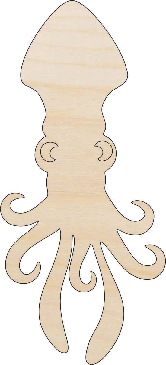 Squid Wood Craft Shape - Laser Cut Baltic Birch Unfinished DIY Wood Art Supplies SEA130 - The Wood Shape Store