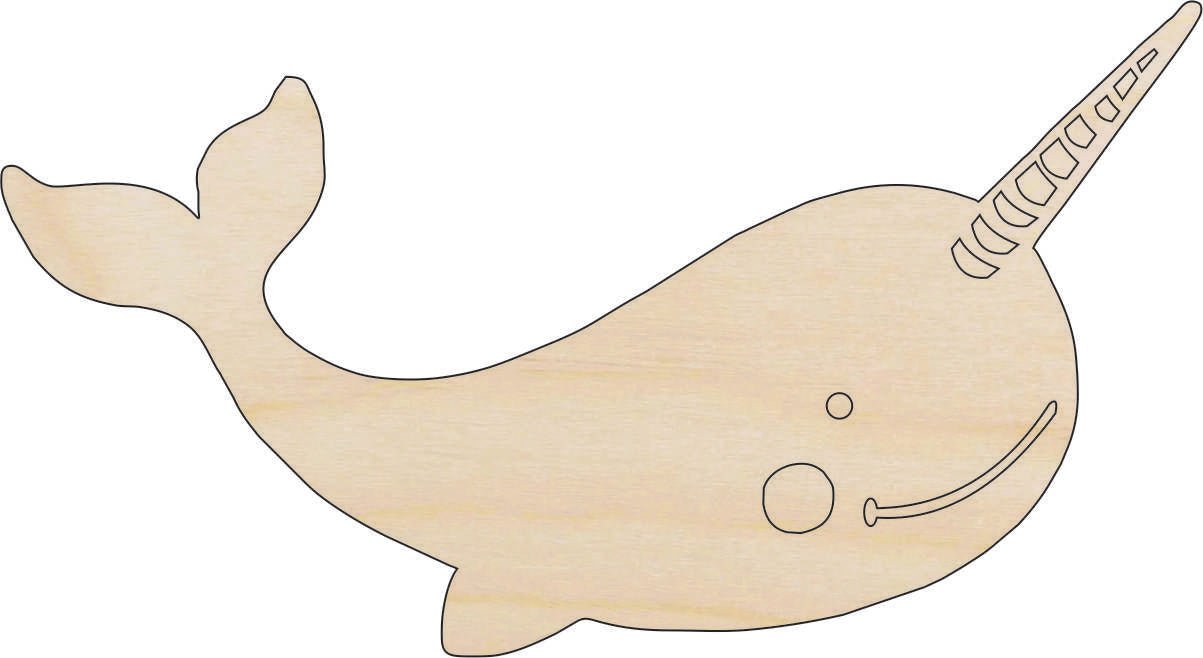 Narwhale Wood Craft Shape – Laser Cut Baltic Birch Unfinished DIY Wood Art Supplies SEA171 - The Wood Shape Store