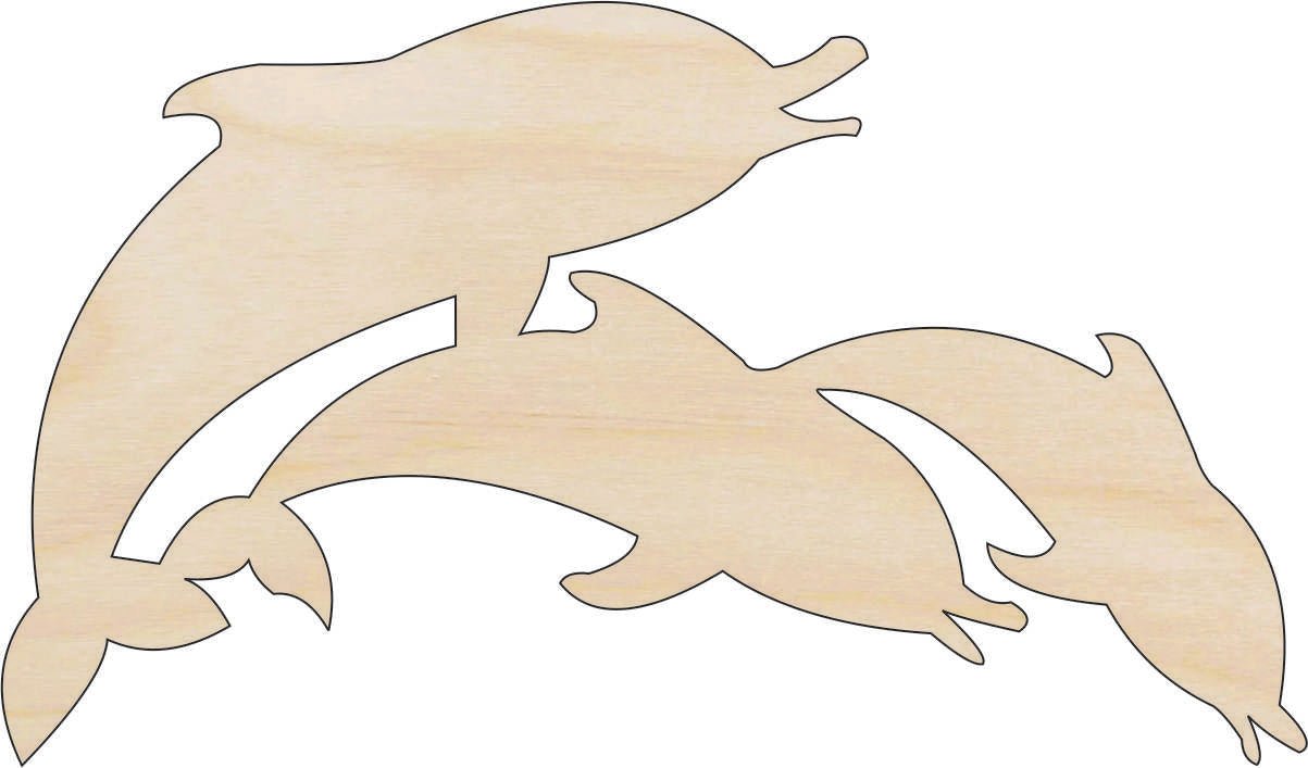 Dolphins Wood Craft Shape - Laser Cut Baltic Birch Unfinished DIY Wood Art Supplies SEA18 - The Wood Shape Store