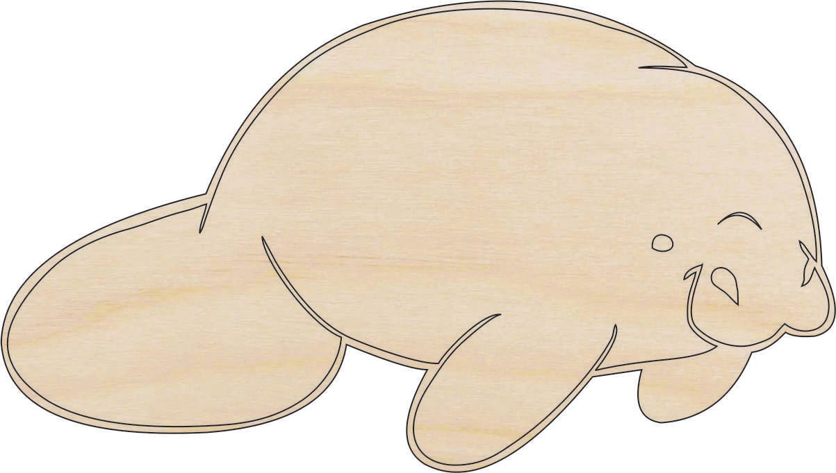 Manatee Wood Craft Shape - Laser Cut Baltic Birch Unfinished DIY Wood Art Supplies SEA34 - The Wood Shape Store