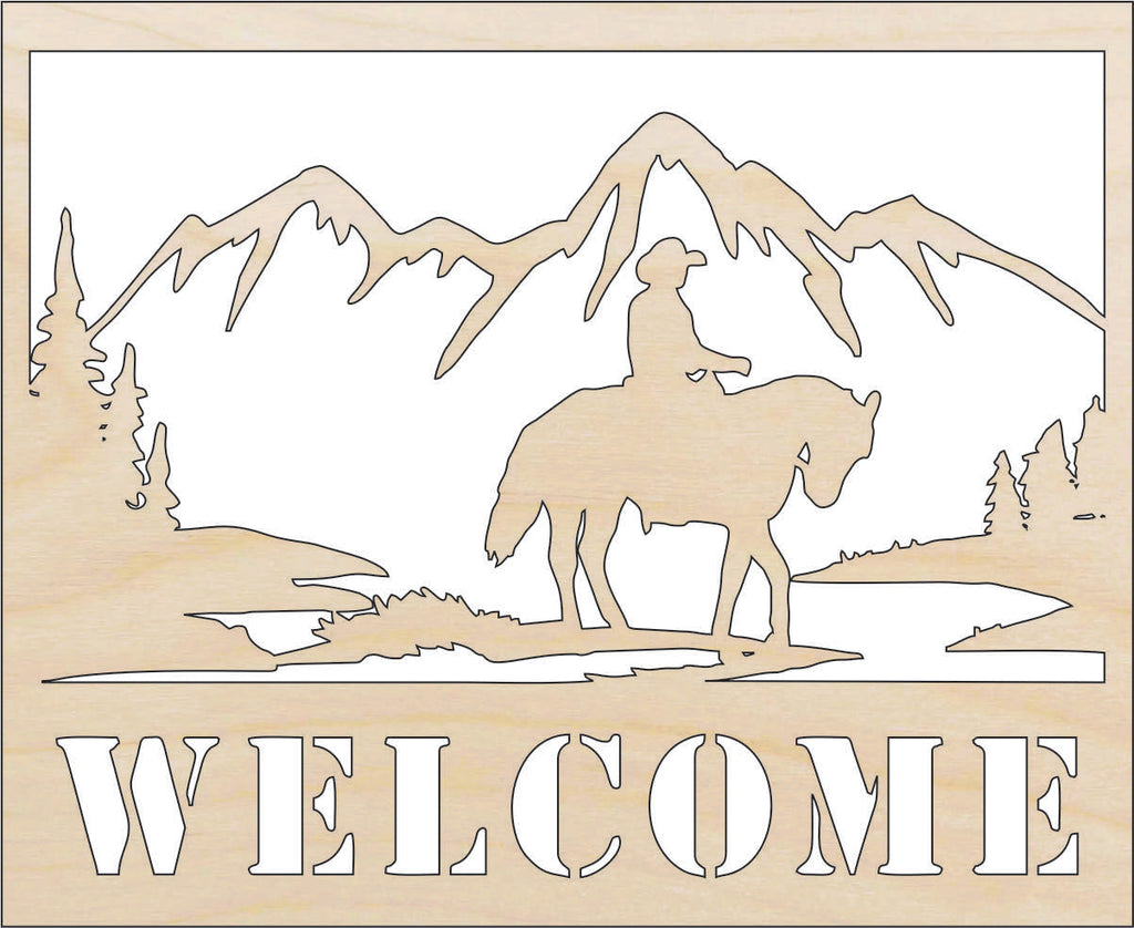 Sign Welcome Cowboy - Laser Cut Out Unfinished Wood Craft Shape SGN11