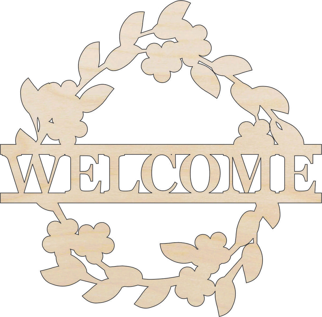 Sign Welcome Wreath - Laser Cut Out Unfinished Wood Craft Shape SGN124