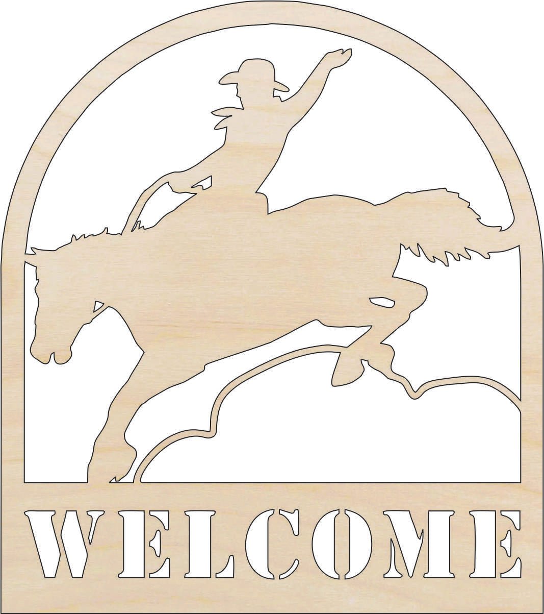 Welcome Cowboy Wood Craft Shape - Laser Cut Baltic Birch Unfinished DIY Wood Art Supplies SGN14 - The Wood Shape Store