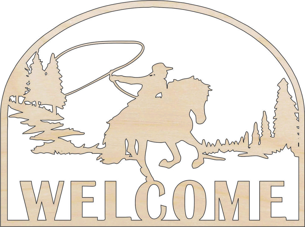 Sign Welcome Cowboy - Laser Cut Out Unfinished Wood Craft Shape SGN15