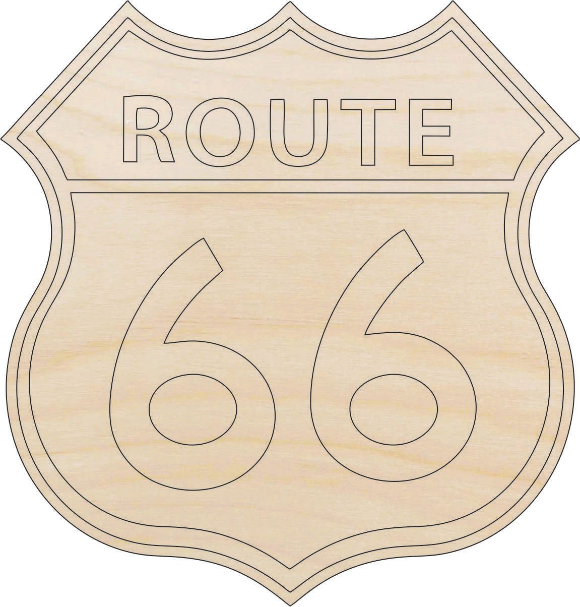 Route 66 Wood Craft Shape - Laser Cut Baltic Birch Unfinished DIY Wood Art Supplies SGN25 - The Wood Shape Store