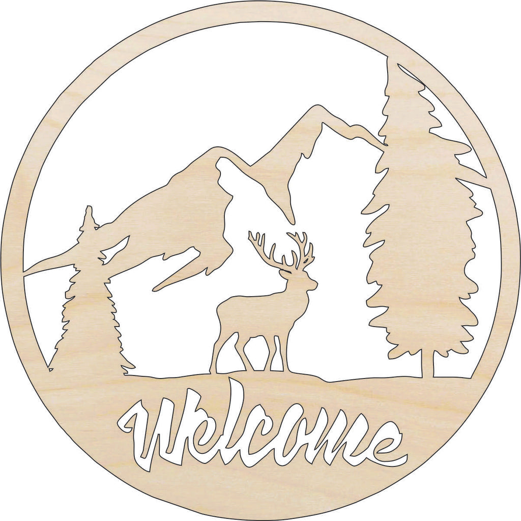 Sign Welcome Deer - Laser Cut Out Unfinished Wood Craft Shape SGN28