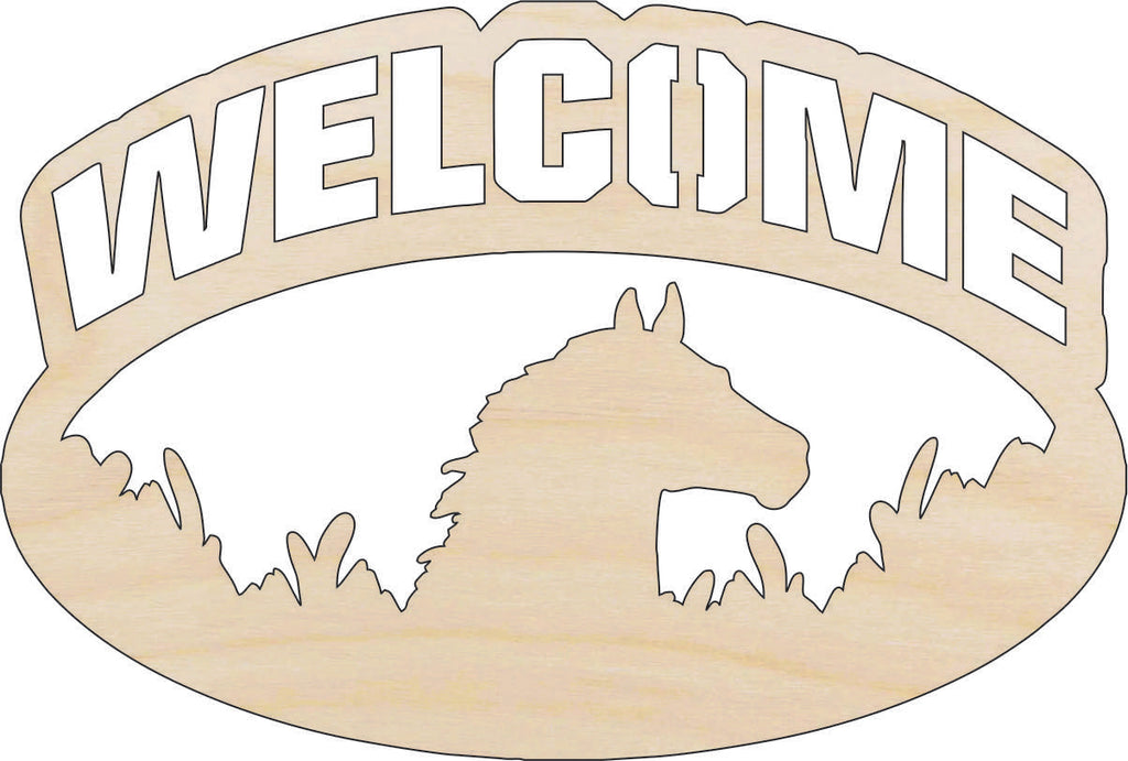 Sign Welcome Horse - Laser Cut Out Unfinished Wood Craft Shape SGN42