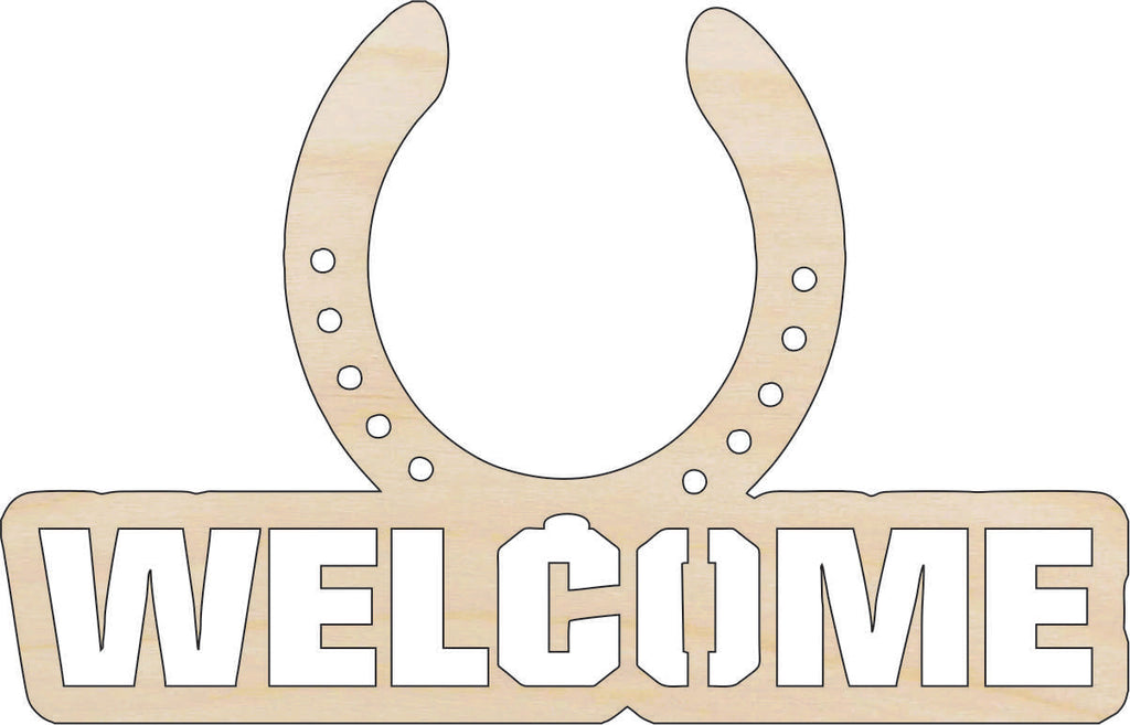 Sign Welcome Horseshoe - Laser Cut Out Unfinished Wood Craft Shape SGN53