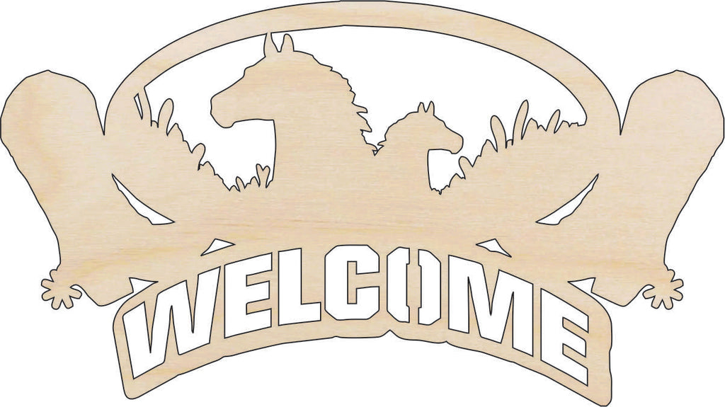 Sign Welcome Horse - Laser Cut Out Unfinished Wood Craft Shape SGN56