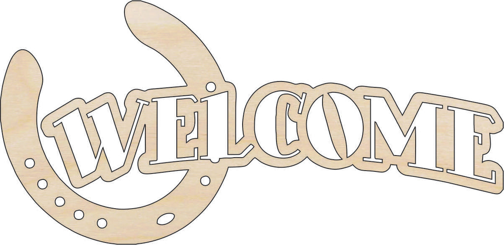 Sign Welcome Horseshoe - Laser Cut Out Unfinished Wood Craft Shape SGN58