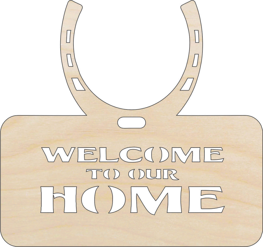 Sign Welcome Horseshoe - Laser Cut Out Unfinished Wood Craft Shape SGN69