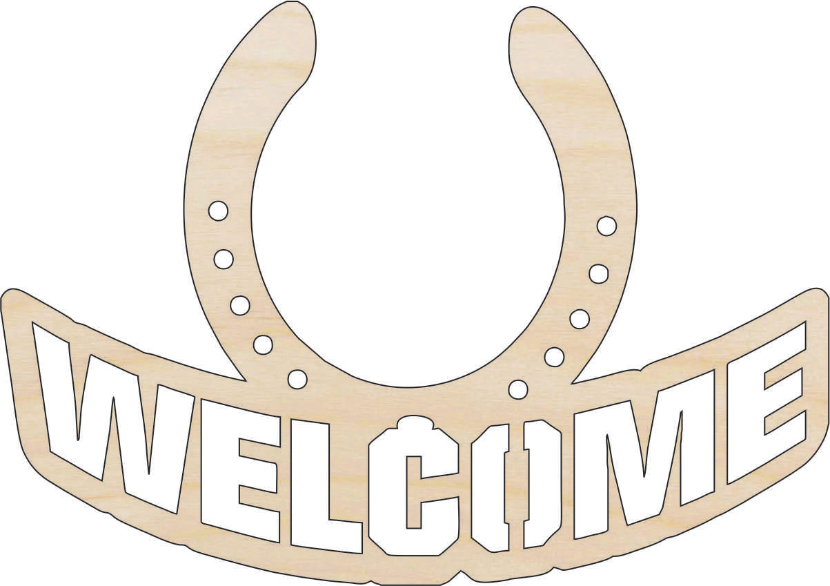 Sign Welcome Horseshoe - Laser Cut Out Unfinished Wood Craft Shape SGN70 Sign Welcome Horseshoe - Laser Cut Out Unfinished Wood Craft Shape SGN70
