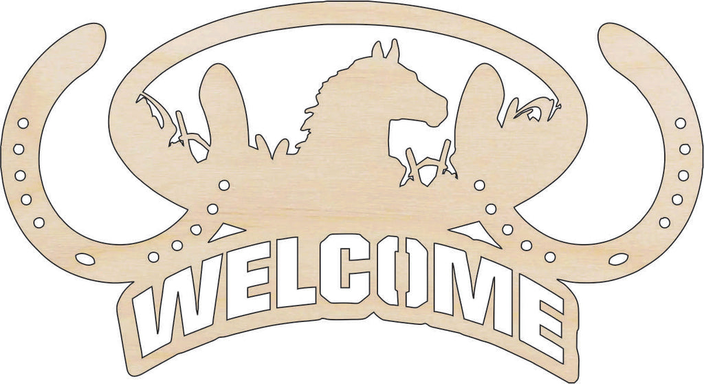 Sign Welcome Horse - Laser Cut Out Unfinished Wood Craft Shape SGN74