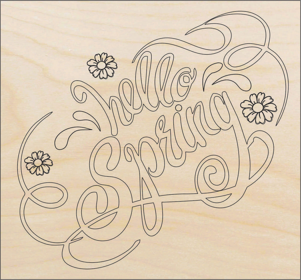 Sign Hello Spring - Laser Cut Out Unfinished Wood Craft Shape SGN77