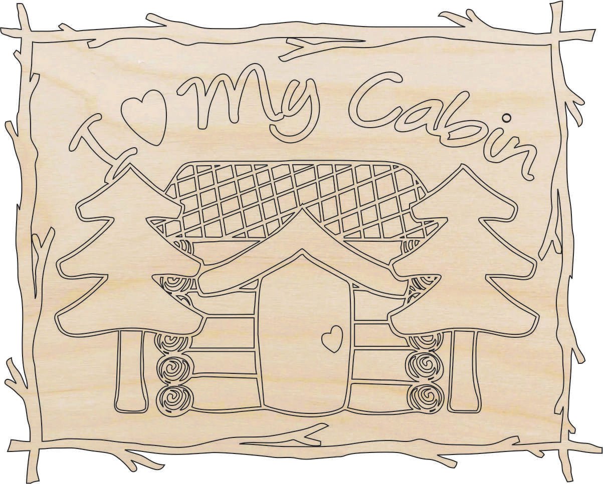Cabin Scene Wood Craft Shape - Laser Cut Baltic Birch Unfinished DIY Wood Art Supplies SGN95 - The Wood Shape Store