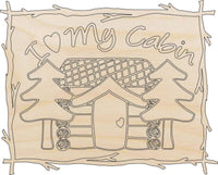 Cabin Scene Wood Craft Shape - Laser Cut Baltic Birch Unfinished DIY Wood Art Supplies SGN95 - The Wood Shape Store