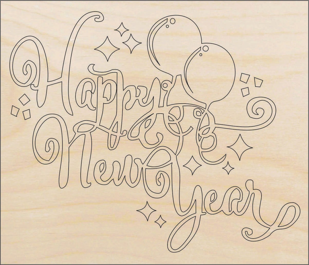 New Year Wood Craft Shape - Laser Cut Baltic Birch Unfinished DIY Wood Art Supplies SGN96 - The Wood Shape Store