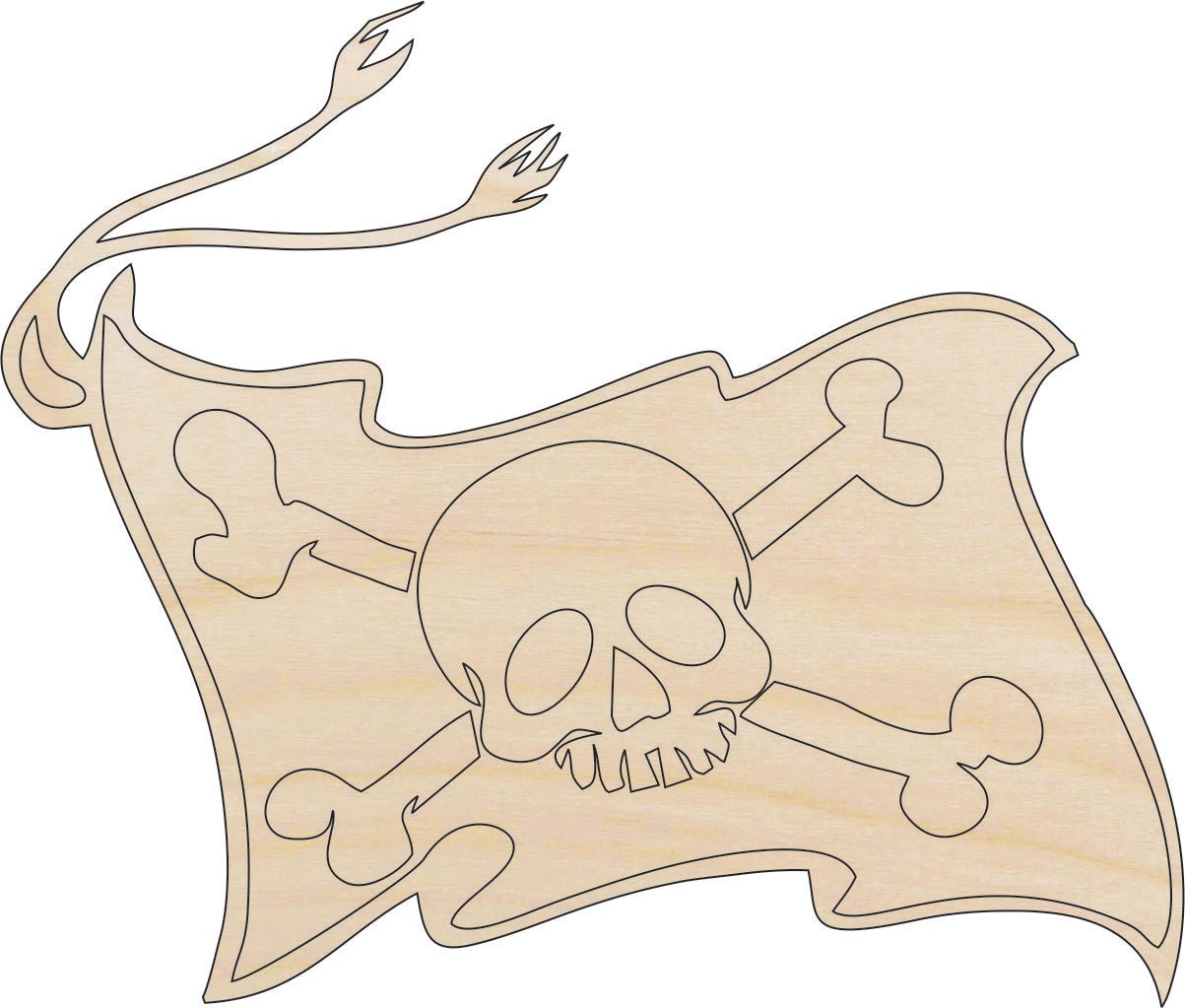 Pirate Flag Wood Craft Shape - Laser Cut Baltic Birch Unfinished DIY Wood Art Supplies SKL15 - The Wood Shape Store