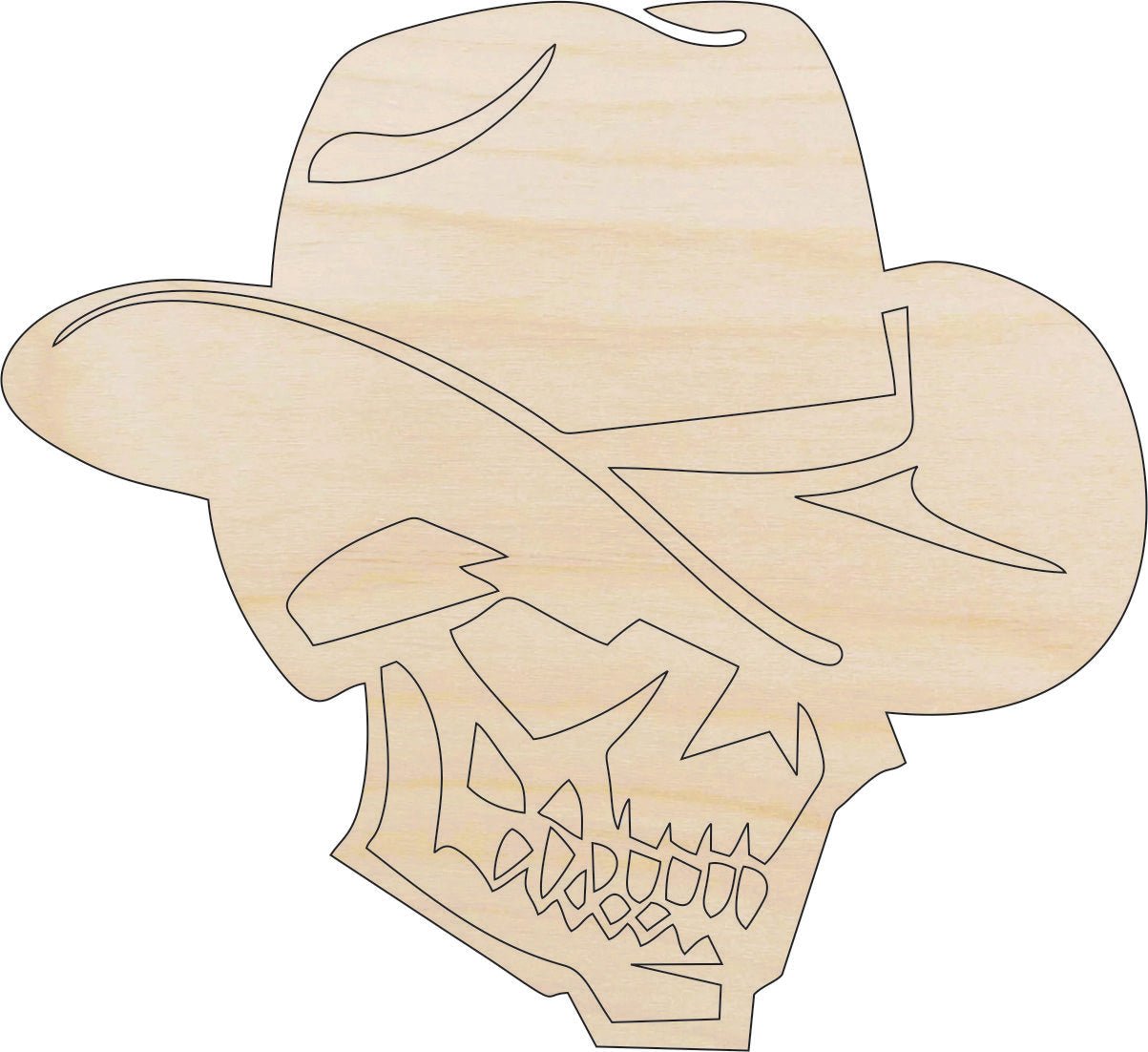 Cowboy Skull Wood Craft Shape - Laser Cut Baltic Birch Unfinished DIY Wood Art Supplies SKL31 - The Wood Shape Store