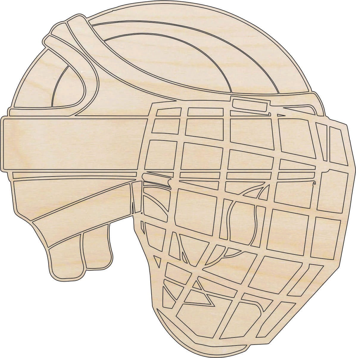 Hockey Helmet Wood Craft Shape - Laser Cut Baltic Birch Unfinished DIY Wood Art Supplies SPT604 - The Wood Shape Store