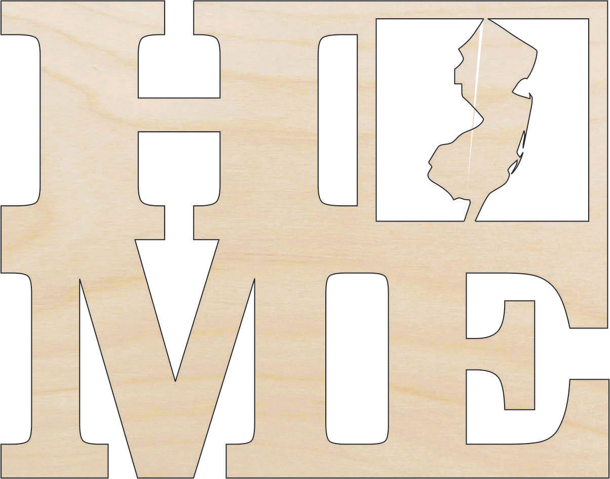 State New Jersey Home - Laser Cut Out Unfinished Wood Craft Shape STAT25