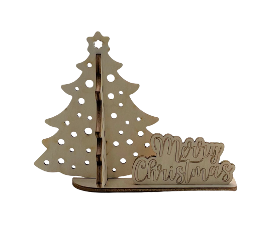 Merry Christmas Trees 3D Layered Stand  4 Pieces Laser Cut Out Unfinished Wood STND13