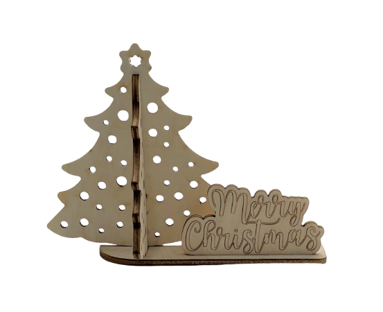 Merry Christmas Trees 3D Layered Stand 4 Pieces Laser Cut Out Unfinished Wood STND13 - The Wood Shape Store