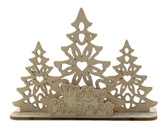 Merry Christmas Trees 3D Layered Stand  5 Pieces Laser Cut Out Unfinished Wood STND14