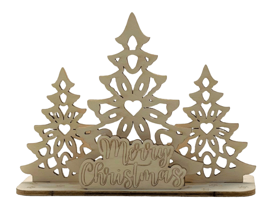 Merry Christmas Trees 3D Layered Stand 5 Pieces Laser Cut Out Unfinished Wood STND14 - The Wood Shape Store