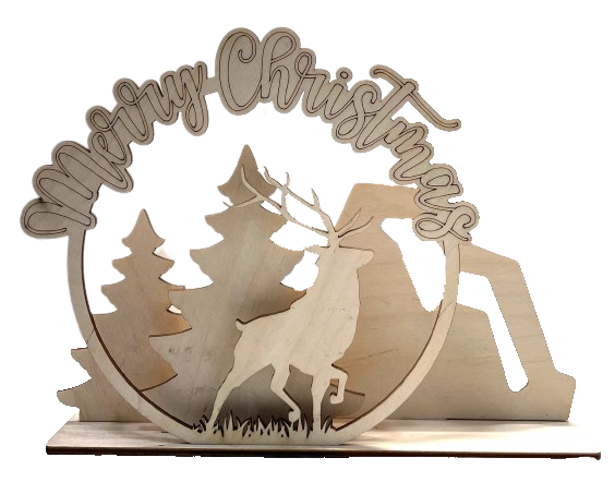 Merry Christmas Deer 3D Layered Stand  5 Pieces Laser Cut Out Unfinished Wood STND16