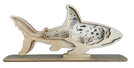 Shark 3D Layered Stand 4 Pieces Laser Cut Out Unfinished Wood STND24