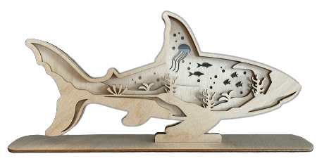 Shark 3D Layered Stand 4 Pieces Laser Cut Out Unfinished Wood STND24 - The Wood Shape Store