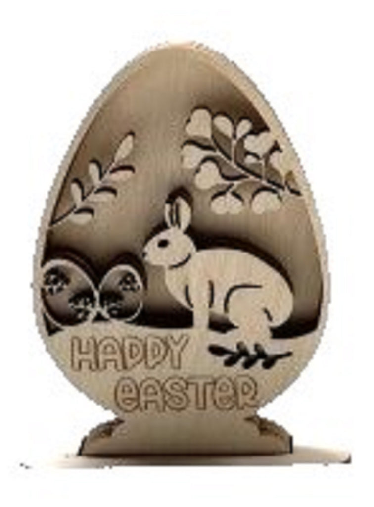 Happy Easter Bunny Rabbit 3D Layered Stand 4 Pieces Laser Cut Out Unfinished Wood STND3