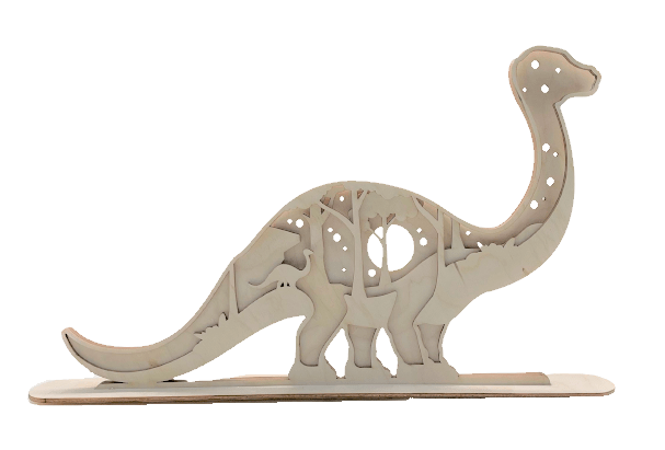 Dinosaur 3D Wooden Dinosaur Stand - Layered Wood Decoration | Laser Cut Baltic Birch - The Wood Shape Store