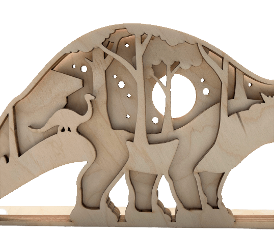 Dinosaur 3D Wooden Dinosaur Stand - Layered Wood Decoration | Laser Cut Baltic Birch - The Wood Shape Store