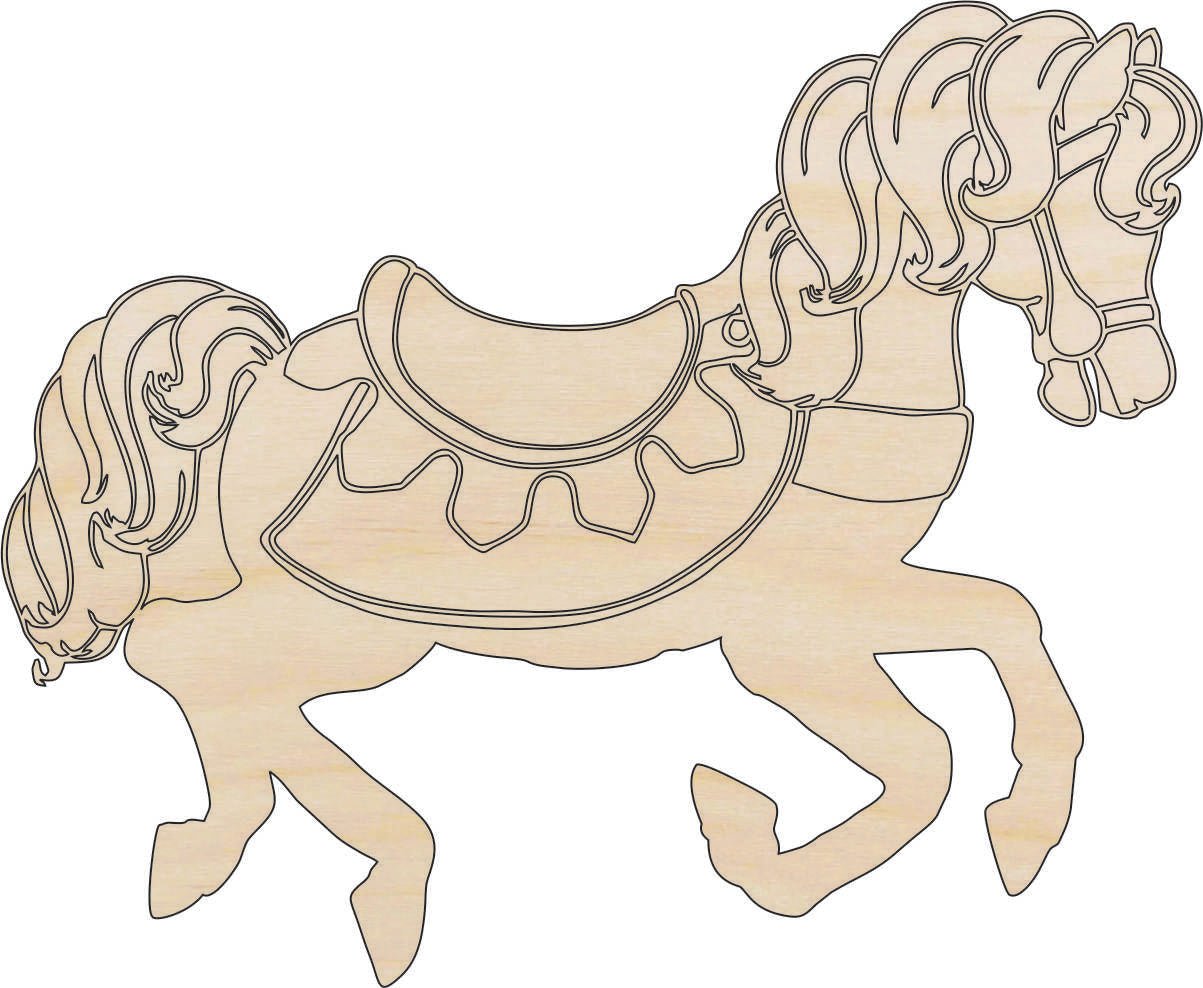 Carousel Horse Wood Craft Shape - Laser Cut Baltic Birch Unfinished DIY Wood Art Supplies TOY45 - The Wood Shape Store