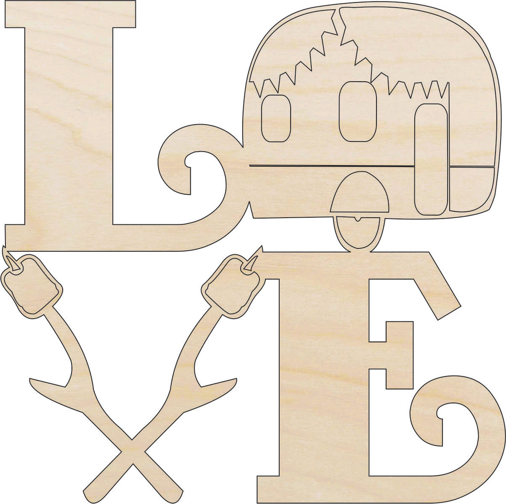 Word Love Camping - Laser Cut Out Unfinished Wood Craft Shape TRP63