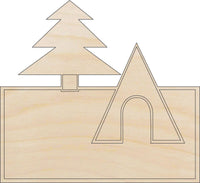 Tent Scene Wood Craft Shape - Laser Cut Baltic Birch Unfinished DIY Wood Art Supplies TRP7 - The Wood Shape Store