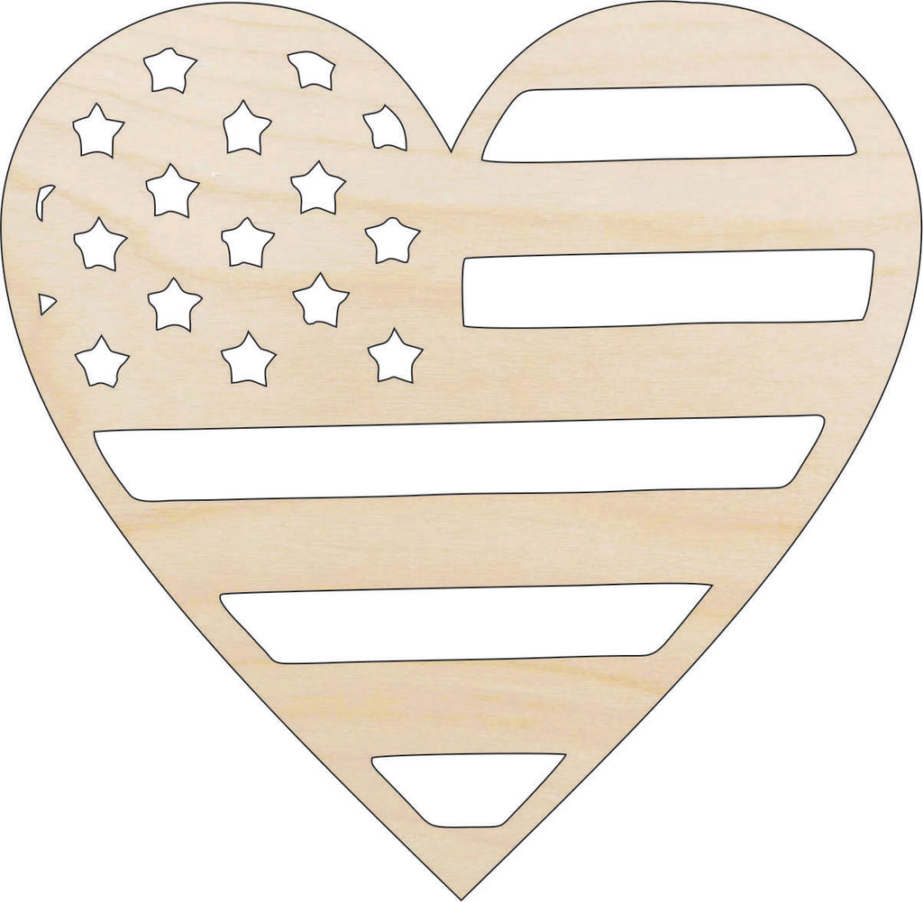 Flag American Heart - Laser Cut Out Unfinished Wood Craft Shape USA26