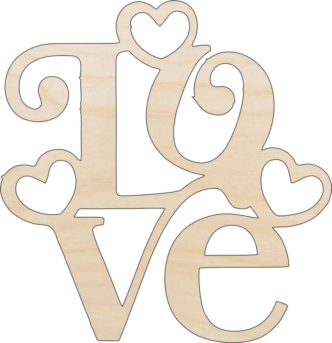 Love Word Wood Craft Shape - Laser Cut Baltic Birch Unfinished DIY Wood Art Supplies VAL37 - The Wood Shape Store