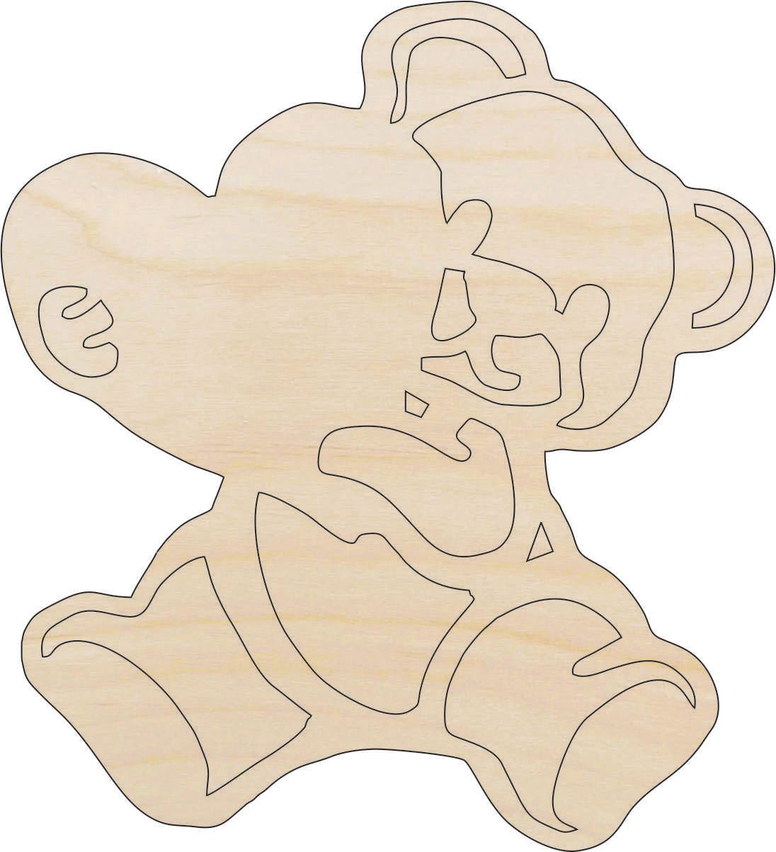 Teddy Bear Wood Craft Shape – Laser Cut Baltic Birch Unfinished DIY Wood Art Supplies VAL38 - The Wood Shape Store