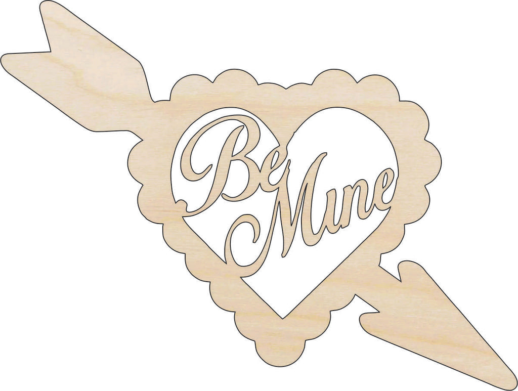 Word Be Mine Heart - Laser Cut Out Unfinished Wood Craft Shape VAL3