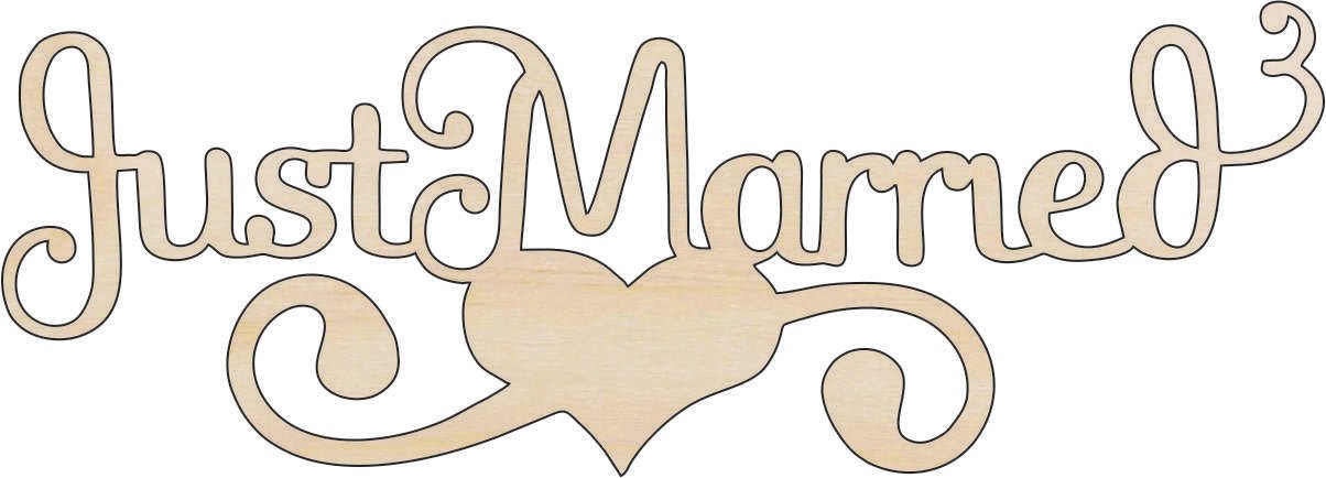 Just Married Wood Craft Shape - Laser Cut Baltic Birch Unfinished DIY Wood Art Supplies WDG19 - The Wood Shape Store