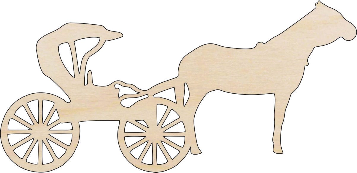 Horse & Buggy Wood Craft Shape - Laser Cut Baltic Birch Unfinished DIY Wood Art Supplies WGN9 - The Wood Shape Store
