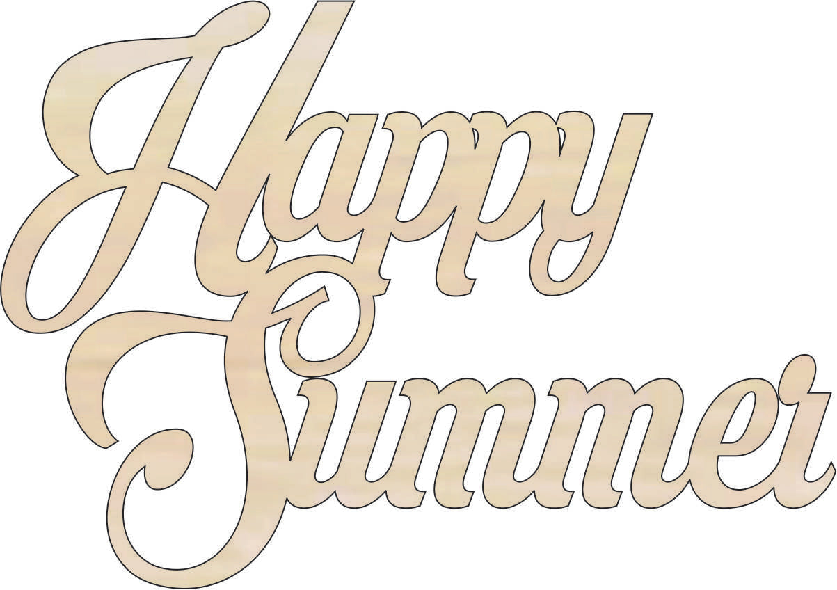 Word Happy Summer - Laser Cut Out Unfinished Wood Craft Shape WRD110 Word Happy Summer - Laser Cut Out Unfinished Wood Craft Shape WRD110