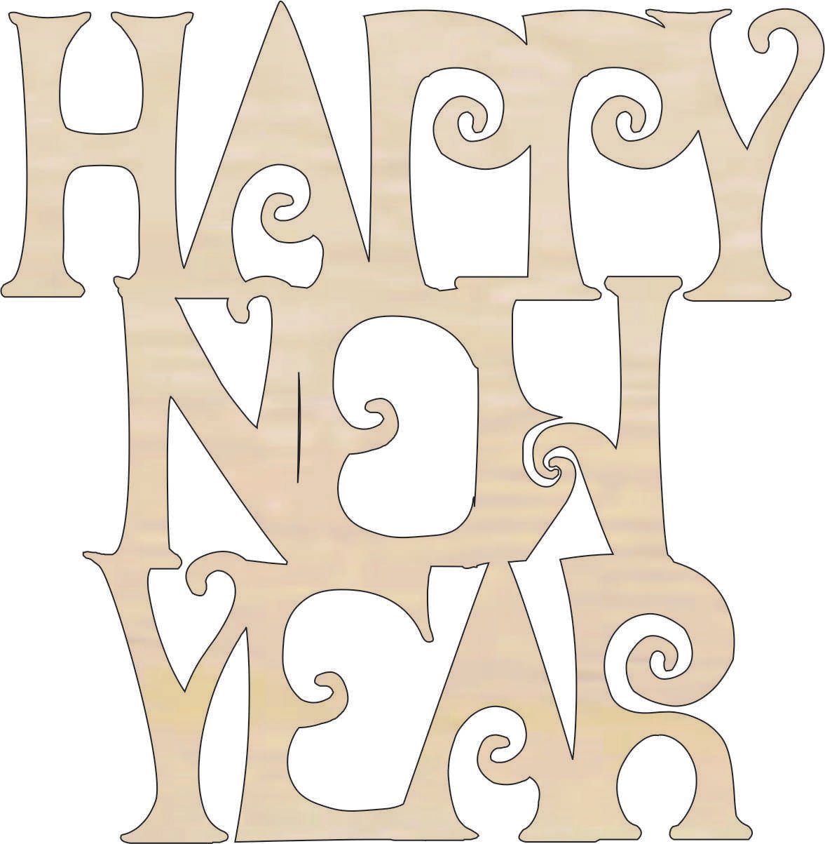 Happy New Year Wood Craft Shape - Laser Cut Baltic Birch Unfinished DIY Wood Art Supplies WRD54 - The Wood Shape Store
