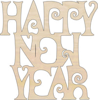 Happy New Year Wood Craft Shape - Laser Cut Baltic Birch Unfinished DIY Wood Art Supplies WRD54 - The Wood Shape Store