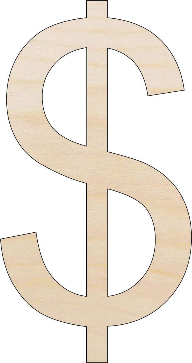 Dollar $ Sign Wood Craft Shape - Laser Cut Baltic Birch Unfinished DIY Wood Art Supplies WRD79 - The Wood Shape Store